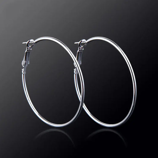 BIG SILVER CIRCLE HOOPS EARRINGS